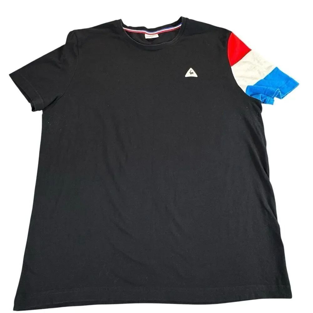 LE COQ SPORTIF XL ESS T-Shirt Medium Black Red White Blue Cotton Soccer Futbol